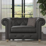 Everett Leather Snuggle Chair Raven Walnut Feet from Roseland Furniture