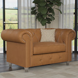 Everett Leather Snuggle Chair Saddle Washed Feet from Roseland Furniture