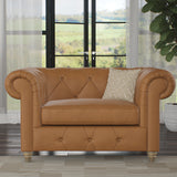 Everett Leather Snuggle Chair Saddle Walnut Feet from Roseland Furniture
