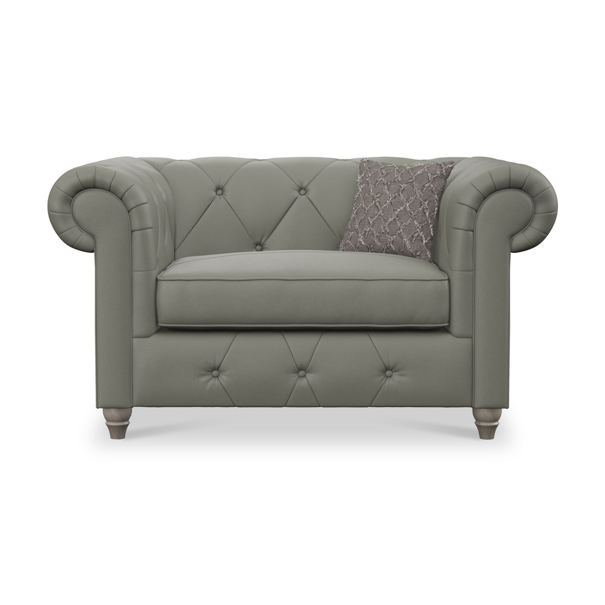 Everett Leather Snuggle Chair Stone Grey Washed Feet from Roseland Furniture