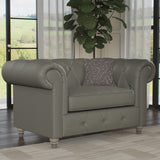 Everett Leather Snuggle Chair Stone Grey Washed Feet from Roseland Furniture