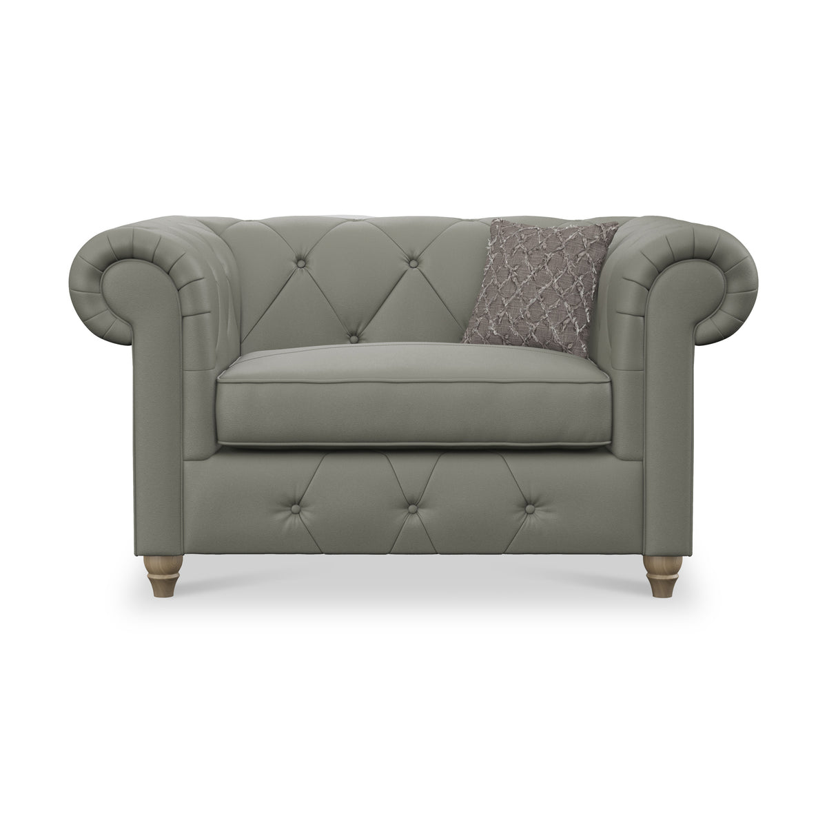 Everett Leather Snuggle Chair Stone Grey Walnut Feet from Roseland Furniture