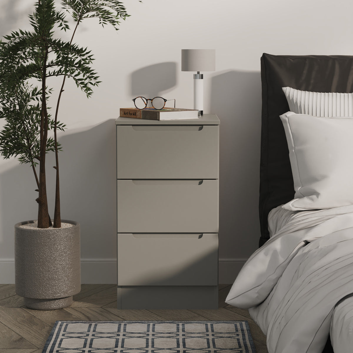 Henshaw 3 Drawer Bedside Table Dusk Grey from Roseland Furniture