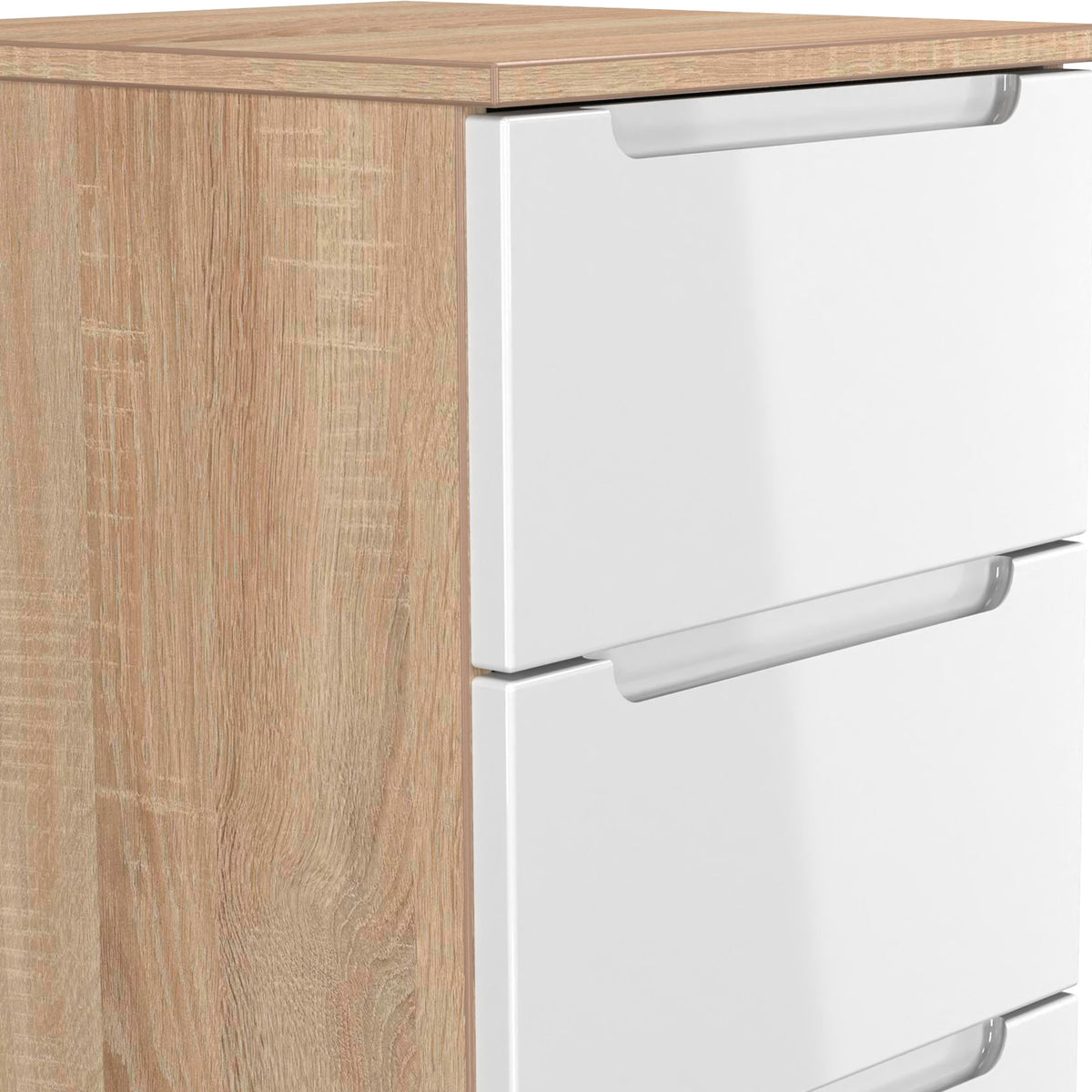 Henshaw 5 Drawer Tall Boy Bedside Table White Oak from Roseland Furniture