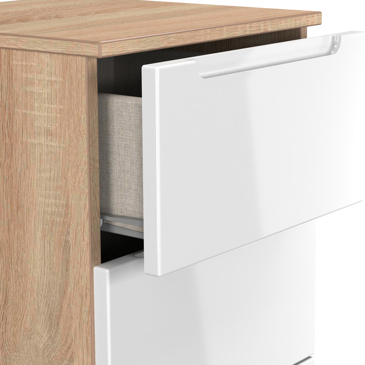 Henshaw 5 Drawer Tall Boy Bedside Table White Oak from Roseland Furniture