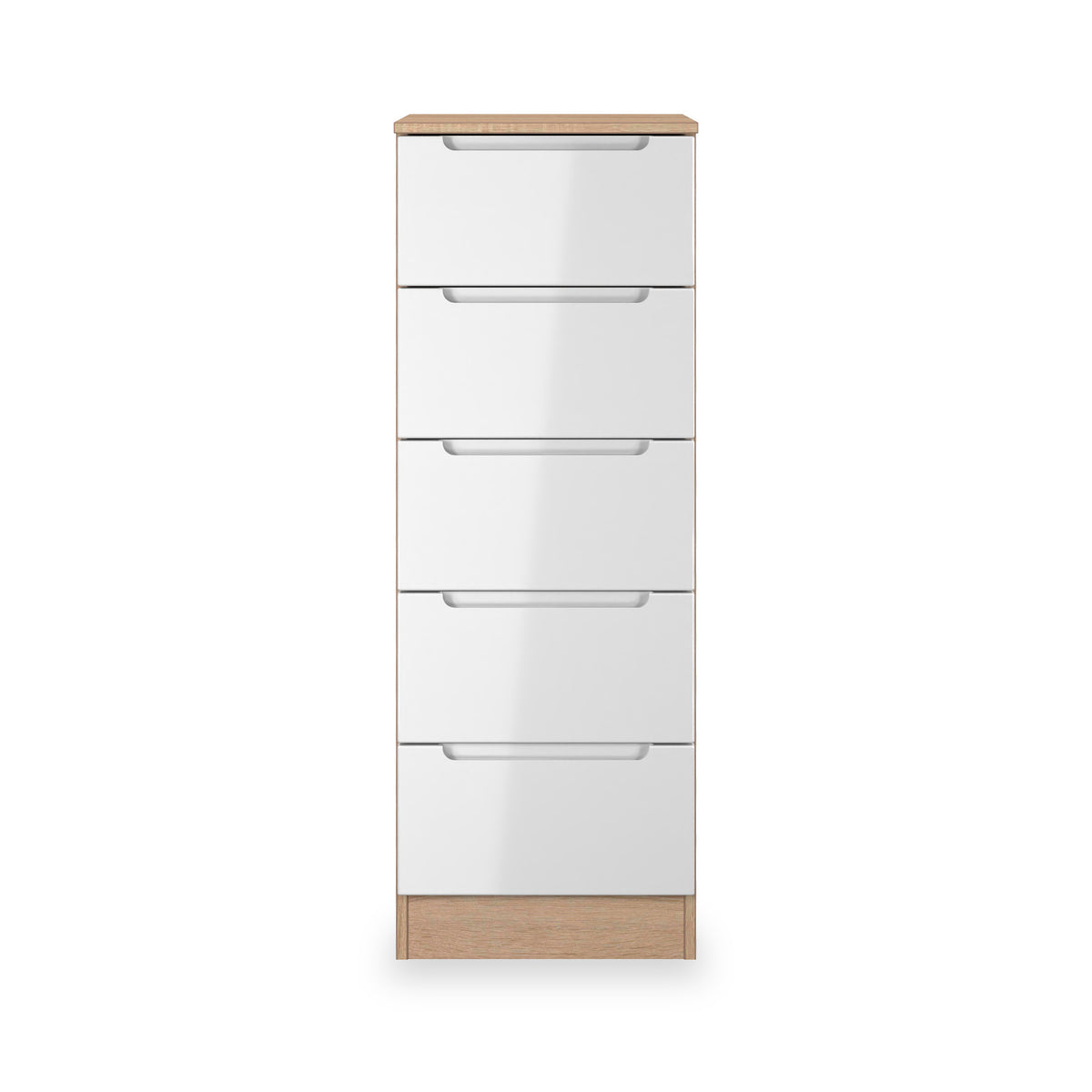 Henshaw 5 Drawer Tall Boy Bedside Table White Oak from Roseland Furniture