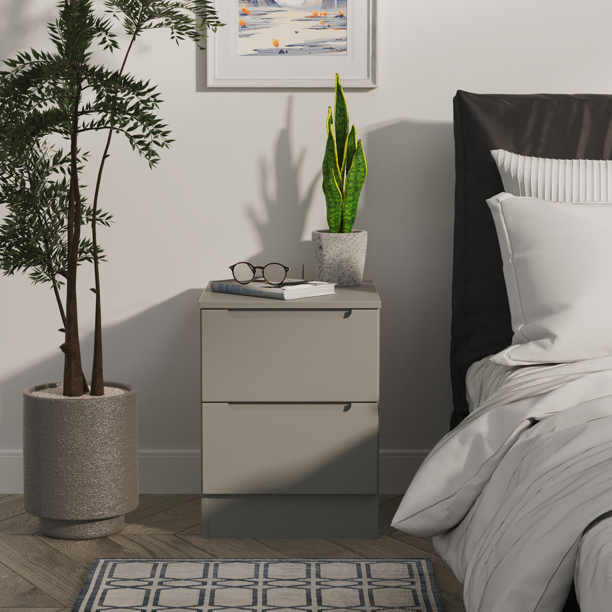 Henshaw 2 Drawer Bedside Table Dusk Grey from Roseland Furniture