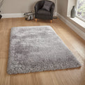 Newton Silver Deluxe Shaggy Rug for bedroom