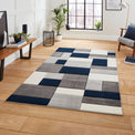 Regis Navy Blue Grey Geometric Cube Rug for living room
