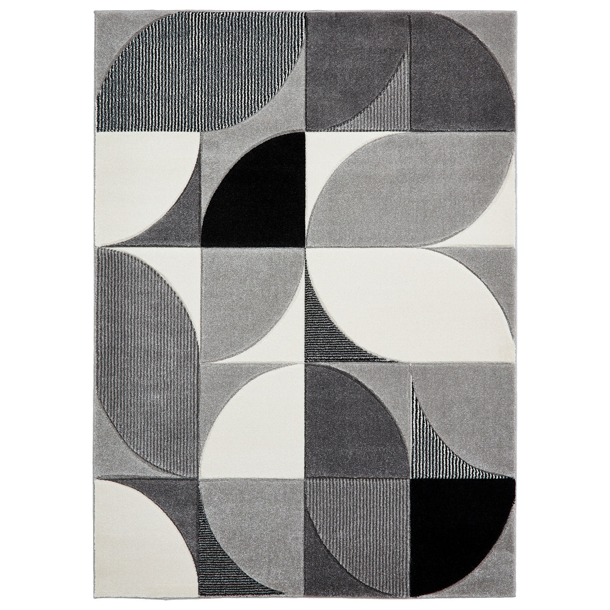 Regis Grey Black Geometric Leaf Rug from Roseland Furniture