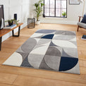 Regis Grey Navy Blue Geometric Leaf Rug for living room