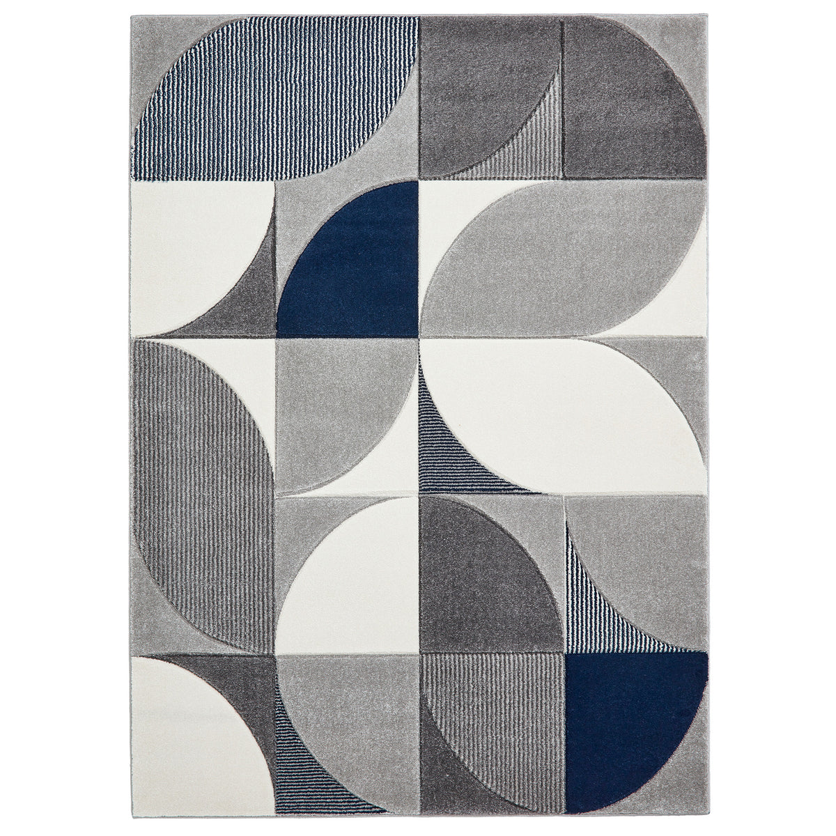 Regis Grey Navy Blue Geometric Leaf Rug from Roseland Furniture