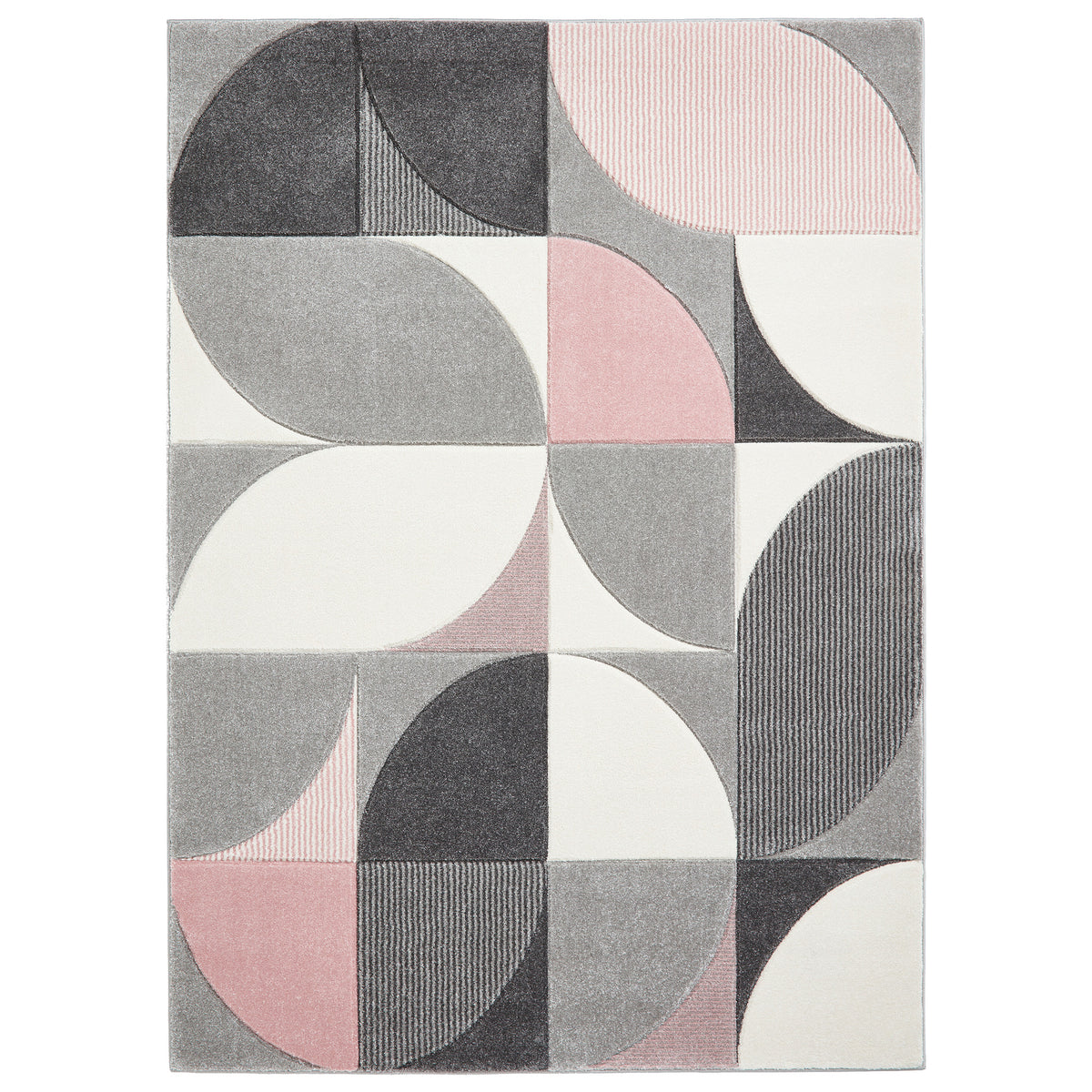 Regis Grey Rose Pink Geometric Leaf Rug from Roseland Furniture