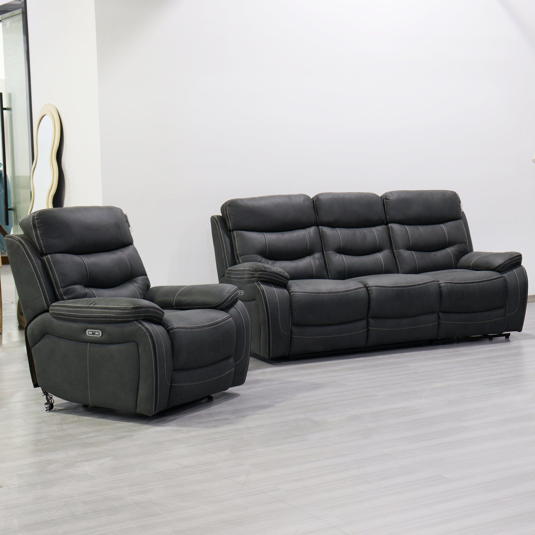 Stanford Charcoal Dual Motor Power Reclining 3 Seater Sofa from Roseland Furniture