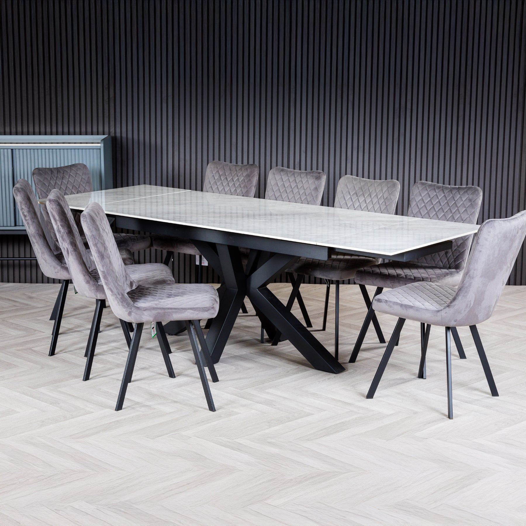 Tatum 160 240cm Extending Dining Table White Marble from Roseland Furniture