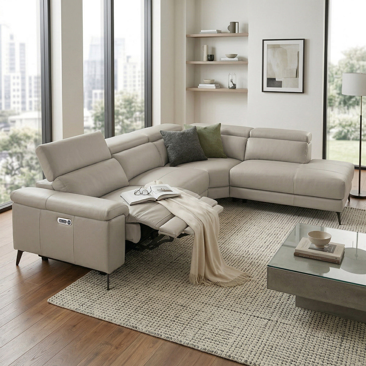Radford Frost Grey Leather Power Reclining Corner Chaise Sofa from Roseland Furniture