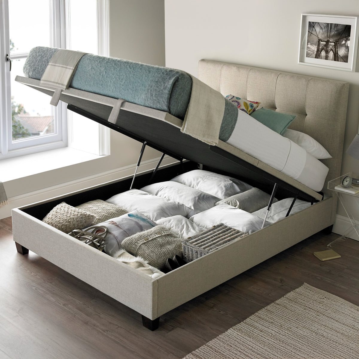 Sherborne Ottoman Storage Bed Frame Oatmeal from Roseland Furniture