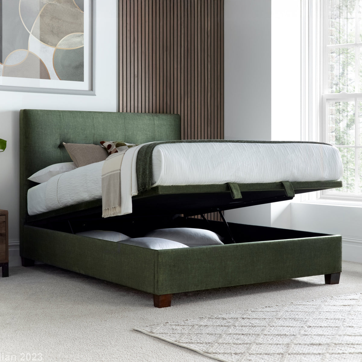 Southwick Ottoman Storage Bed Frame Green from Roseland Furniture