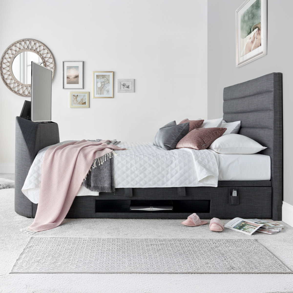 Henlie TV Ottoman Bed Frame Double Slate from Roseland Furniture