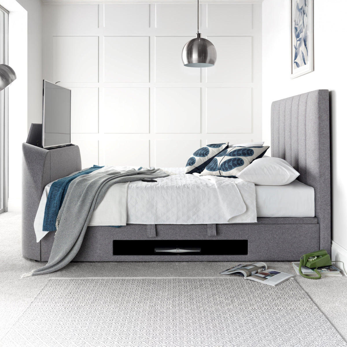 Belleau TV Ottoman Bed Frame Double Grey from Roseland Furniture