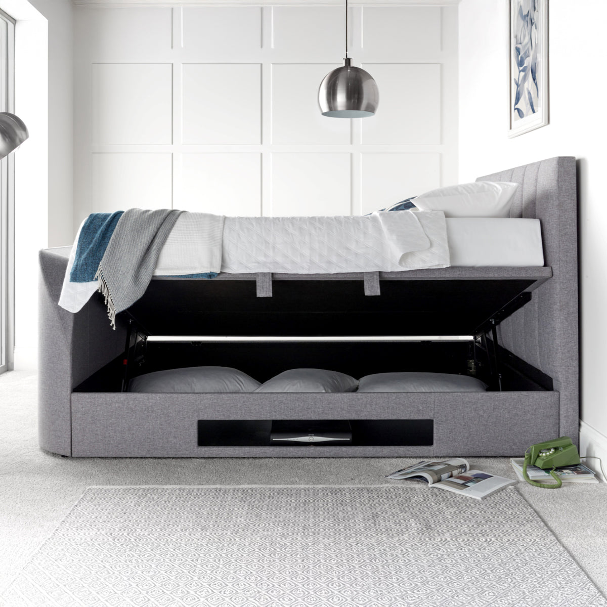 Belleau TV Ottoman Bed Frame Double Grey from Roseland Furniture