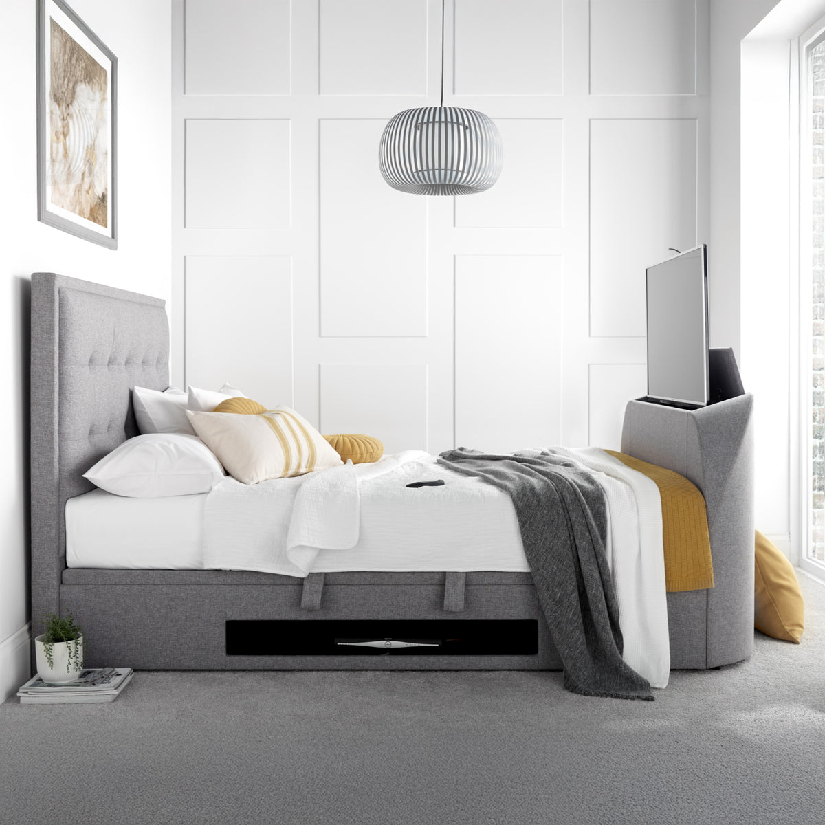 Navenby TV Ottoman Bed Frame Double Grey from Roseland Furniture