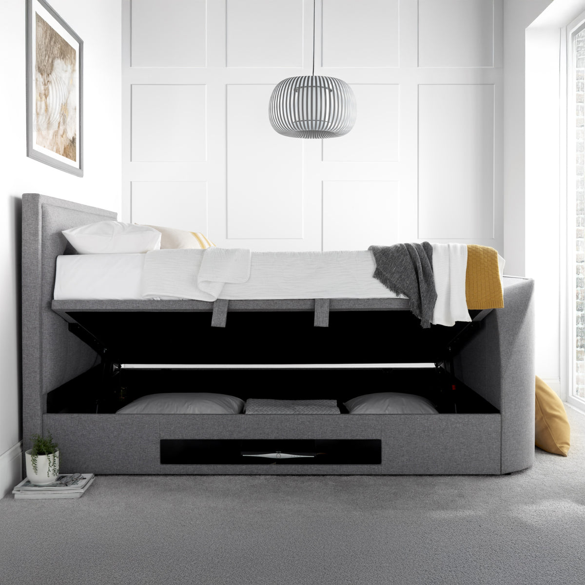 Navenby TV Ottoman Bed Frame Double Grey from Roseland Furniture