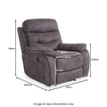 A gray recliner chair with dimension annotations: height 109cm, width 101.5cm, seat depth 51.5cm, armrest height 62.5cm. Text: "Image for size information only."