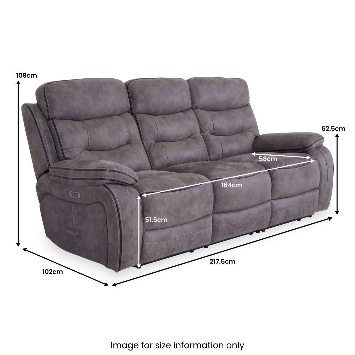 Stanford Charcoal Leather Electric Reclining 3 Seater Sofa dimensions