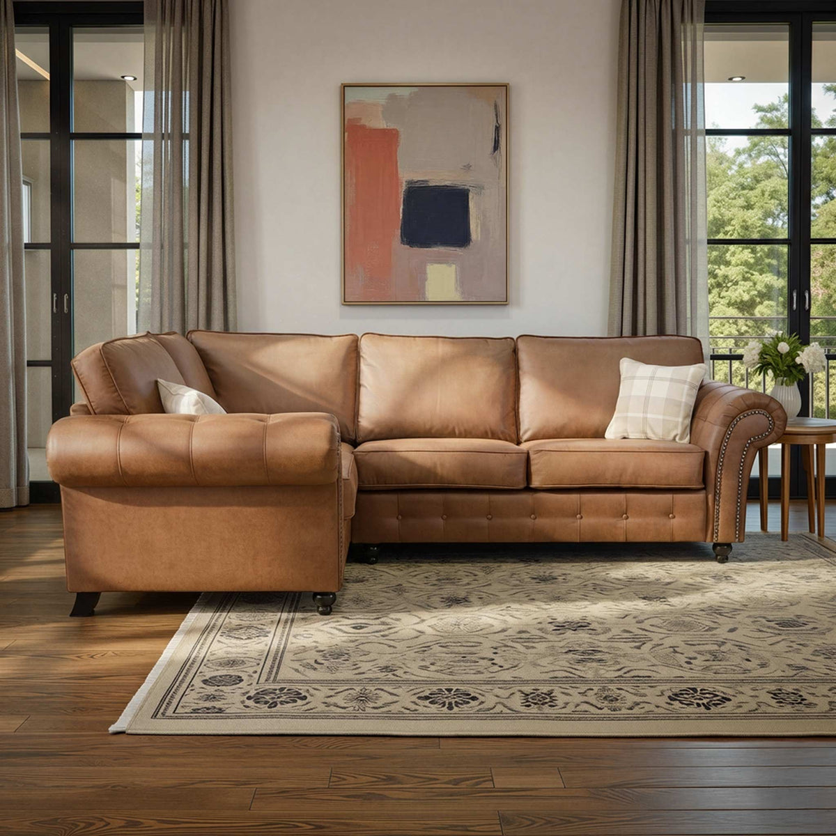 Edward Chocolate Faux Leather Left Hand Corner Sofa from Roseland Furniture