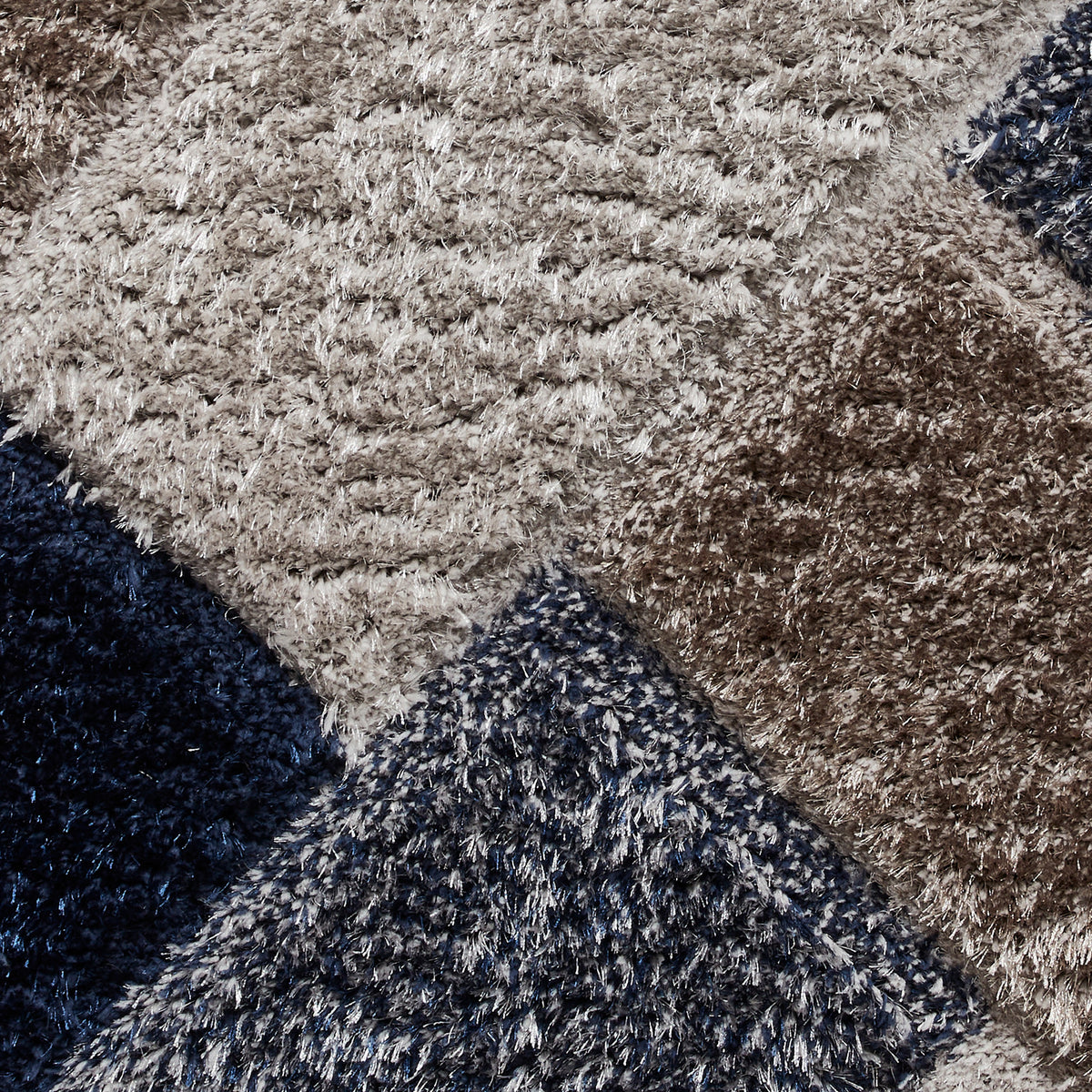 Lennox Navy Grey Geometric Shaggy Rug