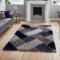 Lennox Navy Grey Geometric Shaggy Rug for living room