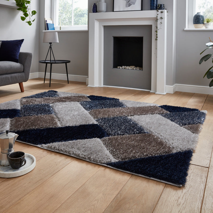 Lennox Abstract Geometric Shaggy Rectangular Rug for Living Room or ...