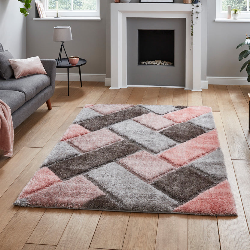 Lennox Abstract Geometric Shaggy Rectangular Rug for Living Room or ...