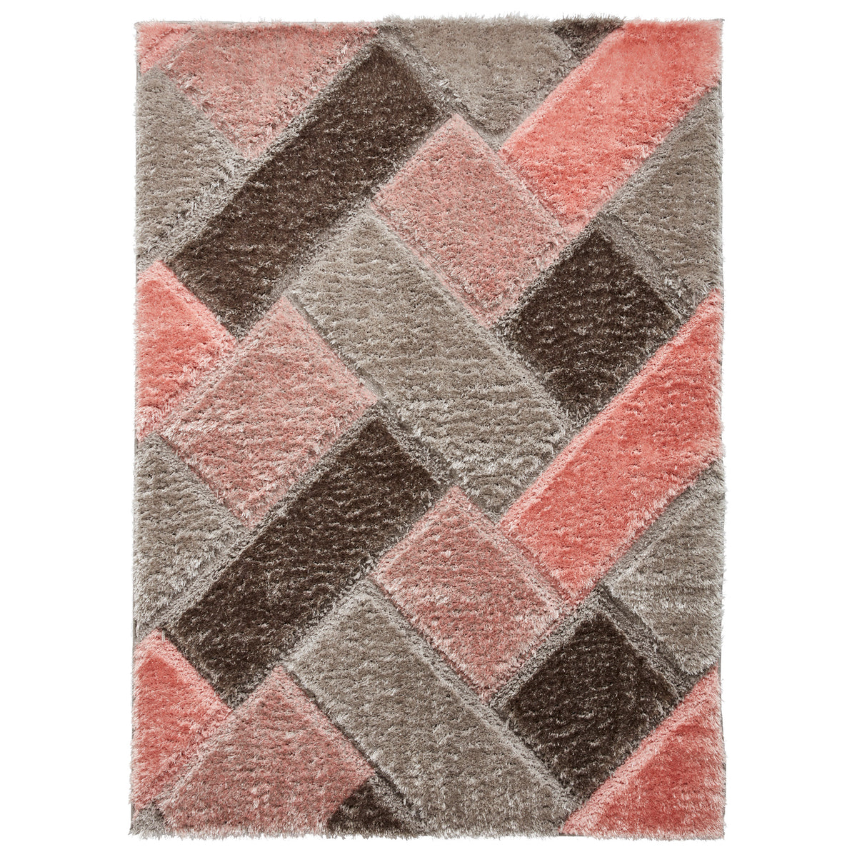 Lennox Pink Grey Geometric Shaggy Rug from Roseland Furniture