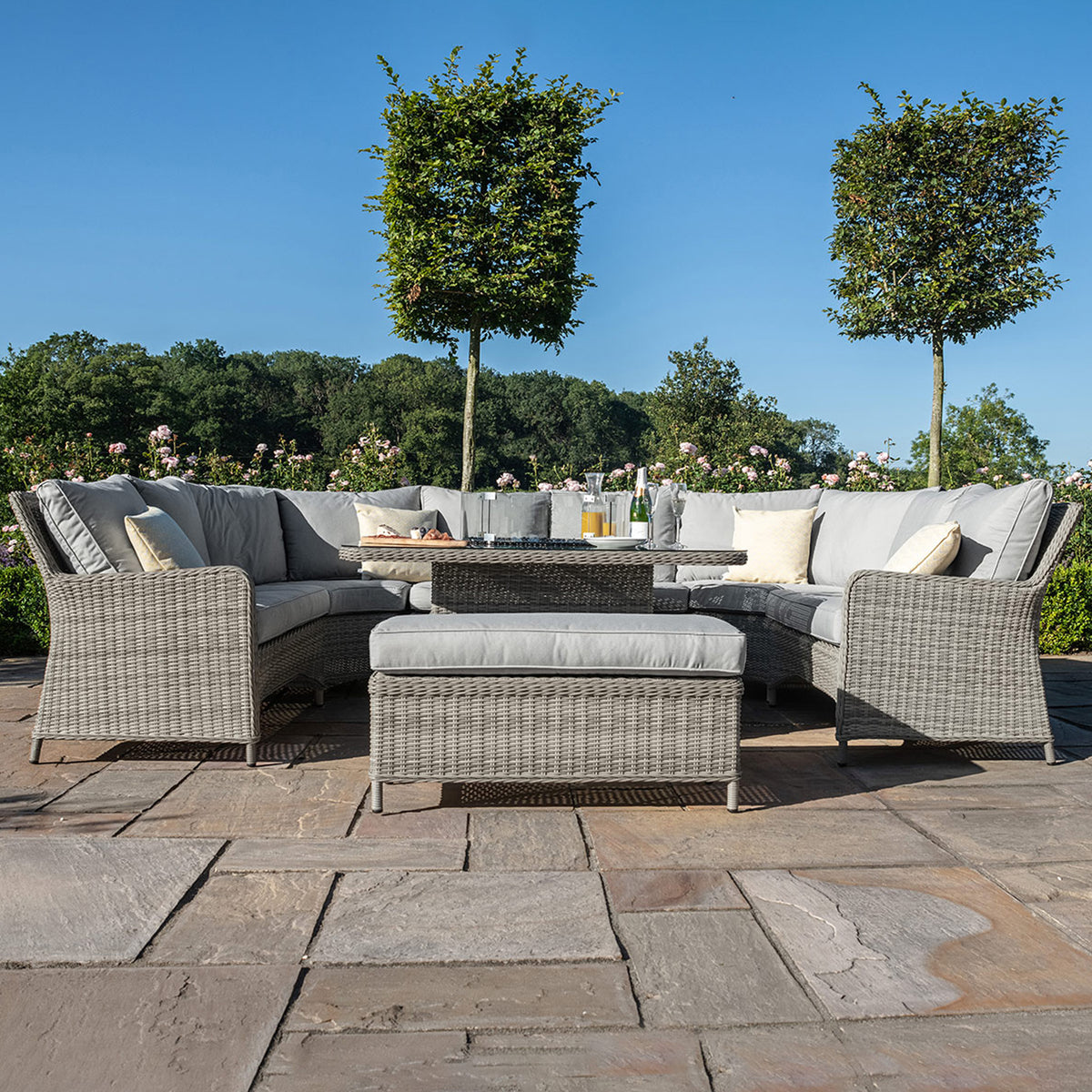 Maze Oxford Royal U-Shaped Outdoor Sofa Set with Fire Pit from Roseland Furniture