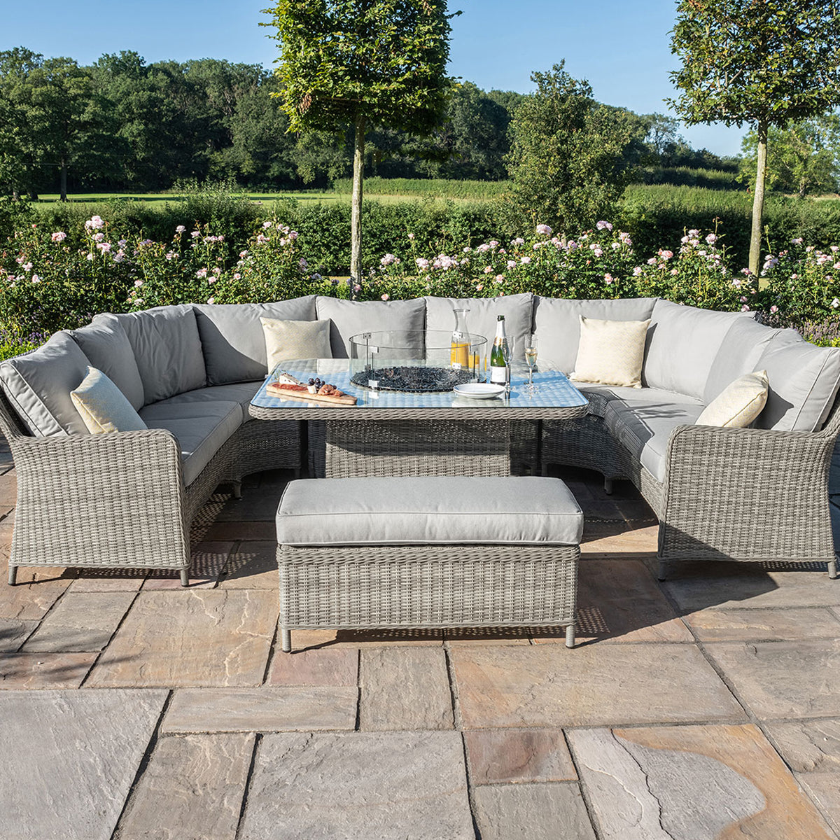 Maze Oxford Royal U-Shaped Outdoor Sofa Set with Fire Pit from Roseland Furniture