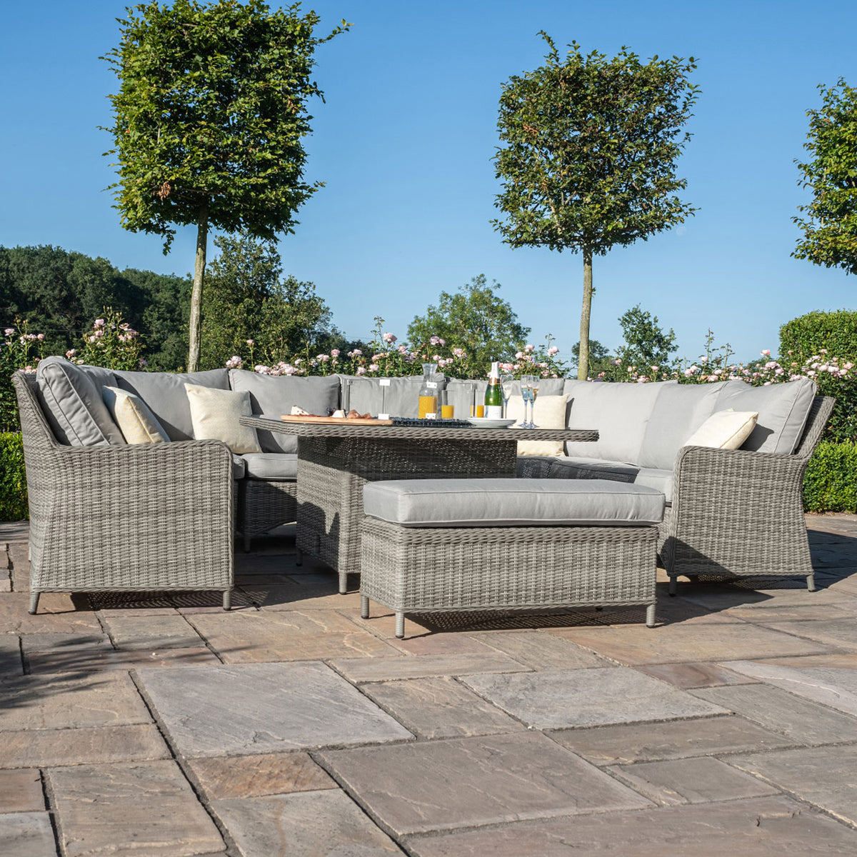 Maze Oxford Royal U-Shaped Outdoor Sofa Set with Fire Pit from Roseland Furniture