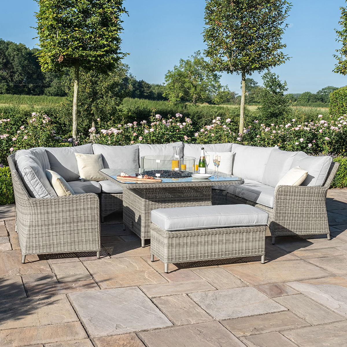 Maze Oxford Royal U-Shaped Outdoor Sofa Set with Fire Pit from Roseland Furniture