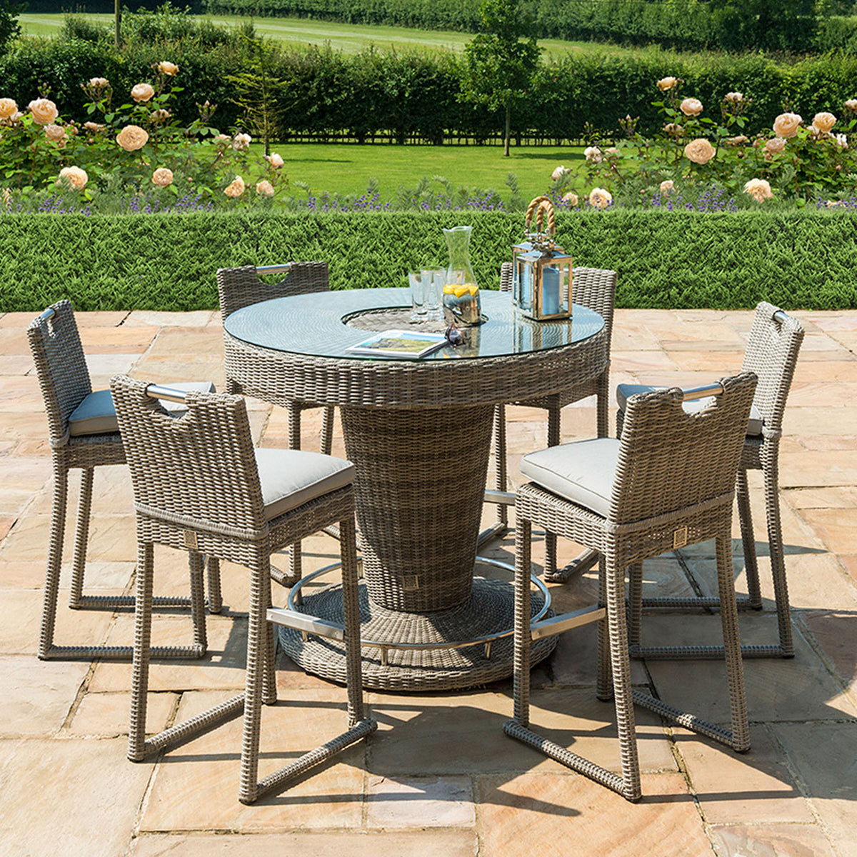 Maze Oxford 6 Seat Round Rattan Bar Set with Ice Bucket