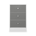 Bennet-3-Drawer-Bedside-Table-Grey-&-White Front1 from Roseland Furniture