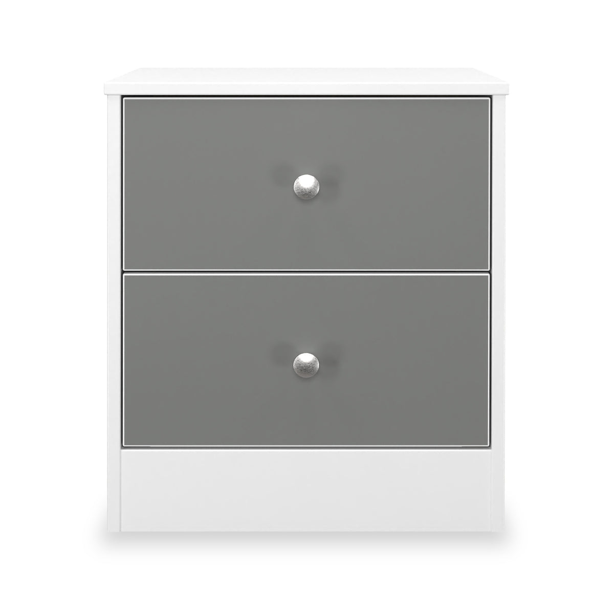 Bennet-2-Drawer-Bedside-Table-Grey-&-White Front1 from Roseland Furniture