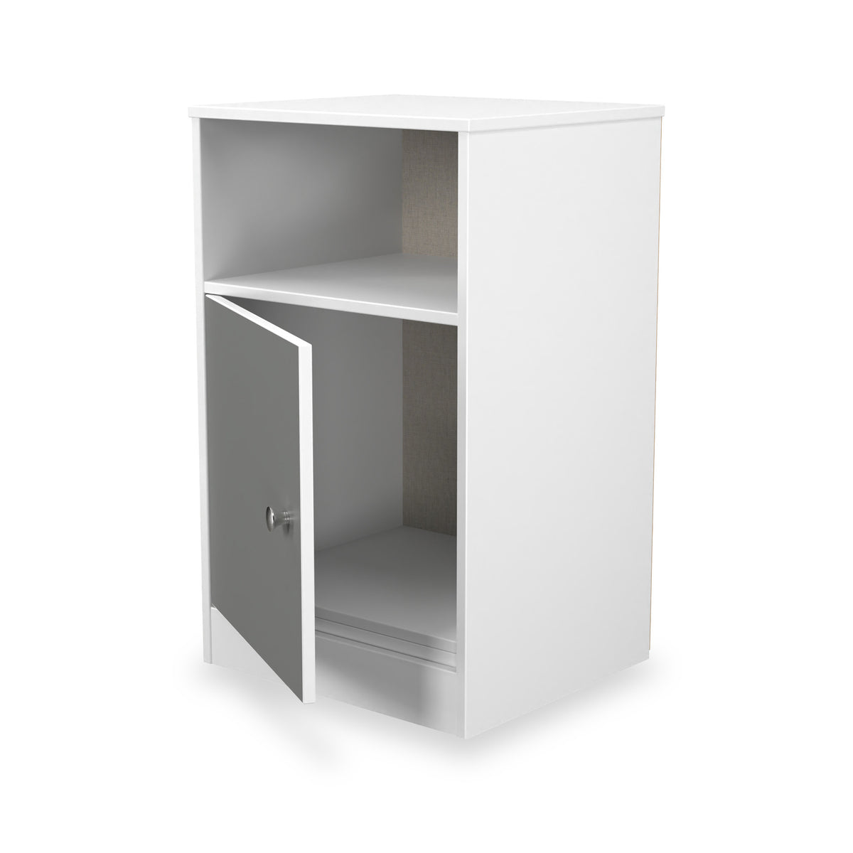 Bennet-1-Door-Bedside-Table-Grey-&-White from Roseland Furniture