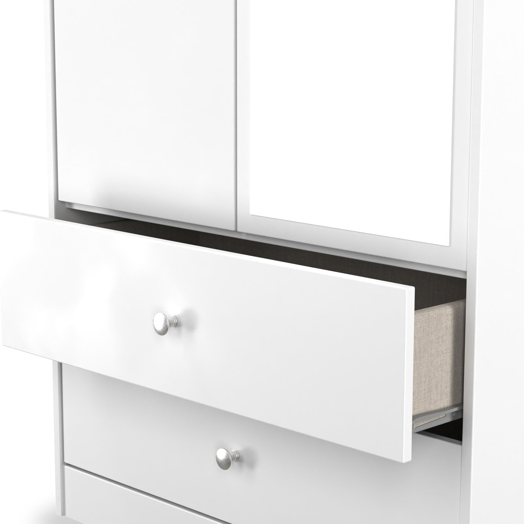 Bennet-Tall-2-Drawer-Mirrored-Wardrobe-White from Roseland Furniture