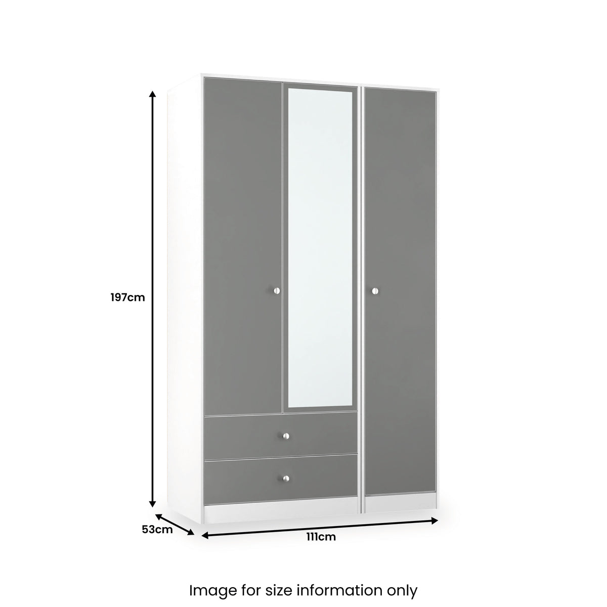 Bennet-Tall-Triple-2-Drawer-Mirrored-Wardrobe-Grey-&-White from Roseland Furniture