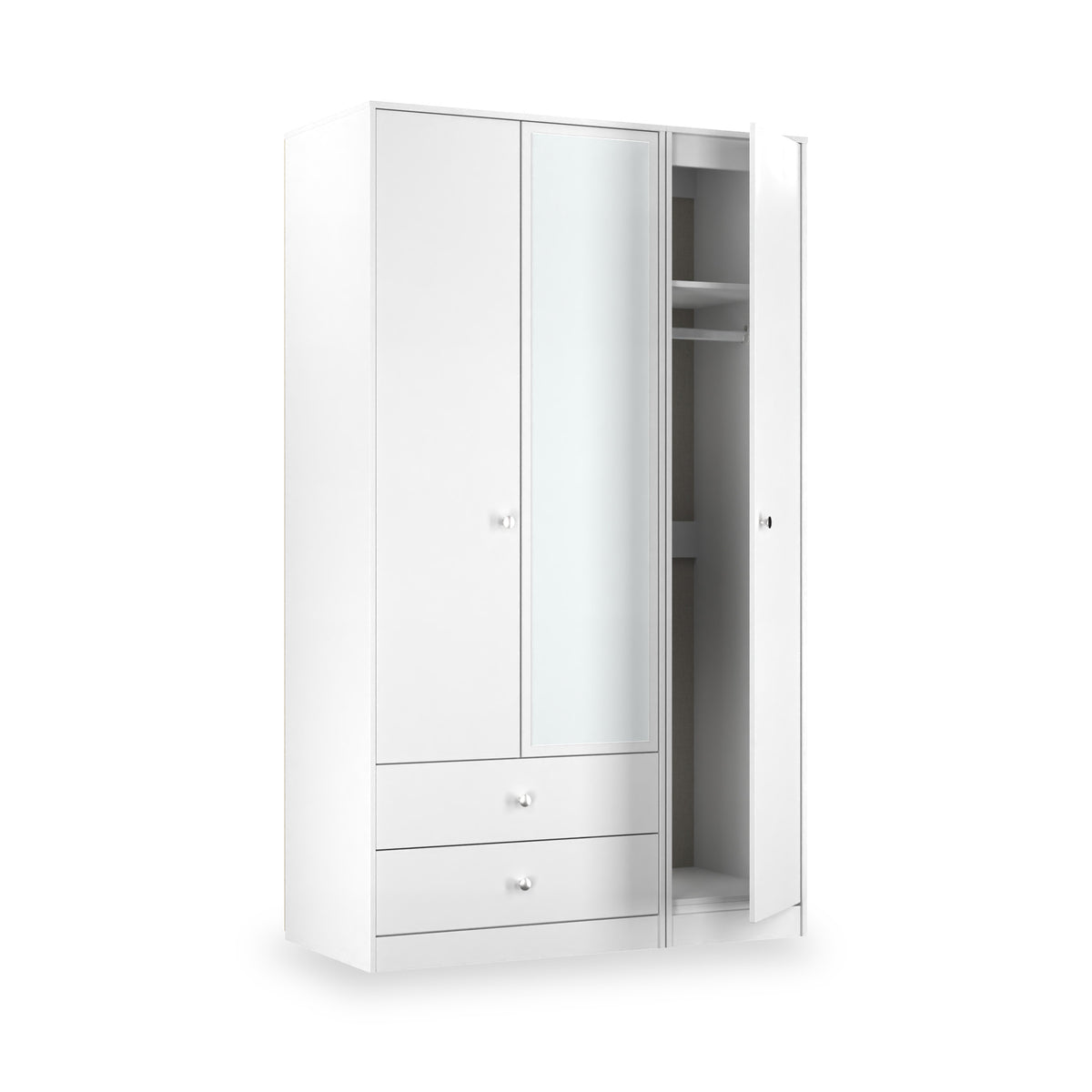 Bennet-Tall-Triple-2-Drawer-Mirrored-Wardrobe-White from Roseland Furniture