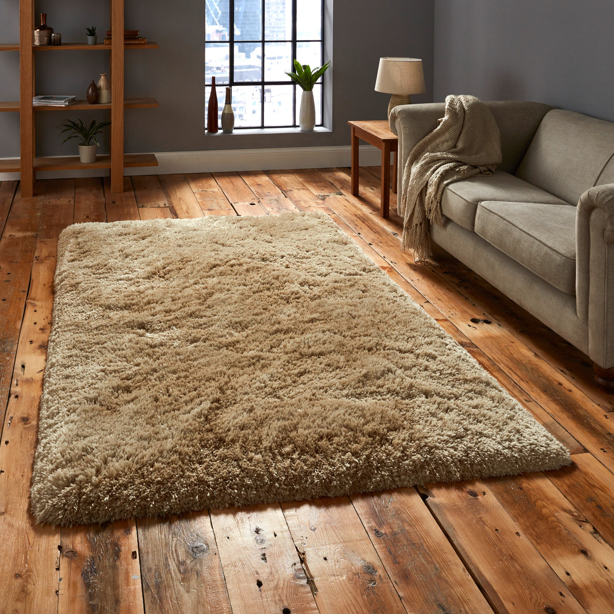Hatton Beige Hand Tufted Shaggy Rug for bedroom