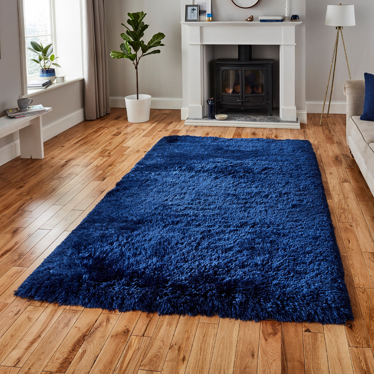 Hatton Navy Blue Hand Tufted Shaggy Rug for living room