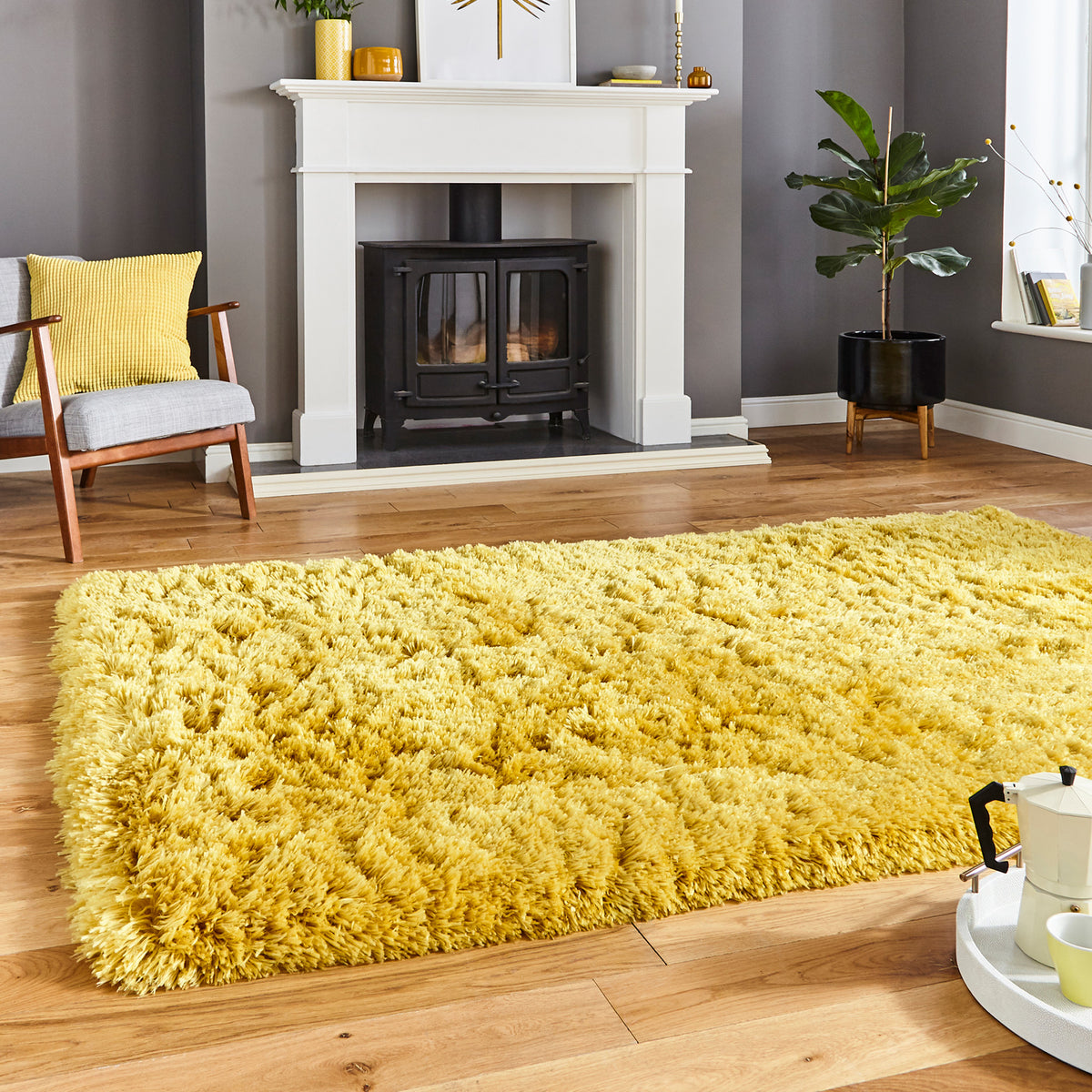 Hatton Yellow Hand Tufted Shaggy Rug for living room