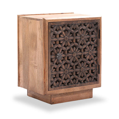Marlan Carved Mango Wood 1 Door Side Table
